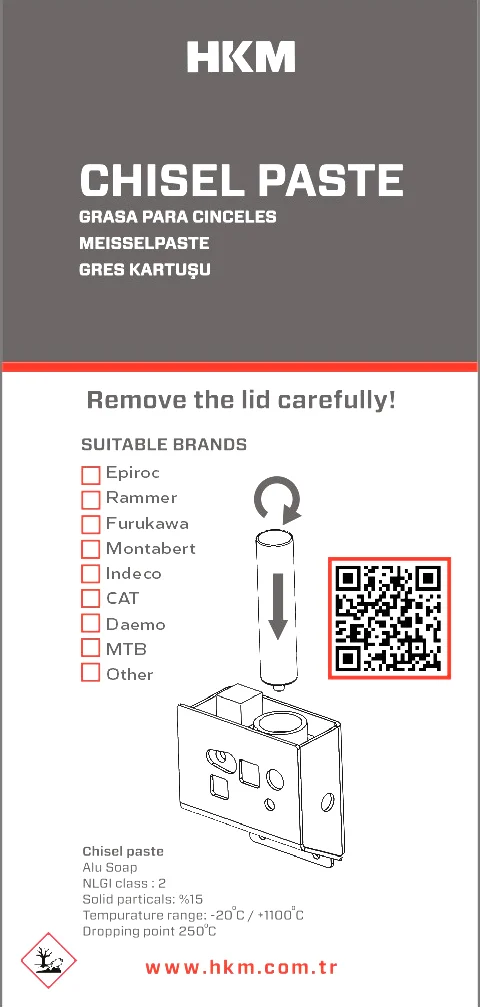 SolidLube chisel paste kartuş etiketi ve uyumlu marka listesi